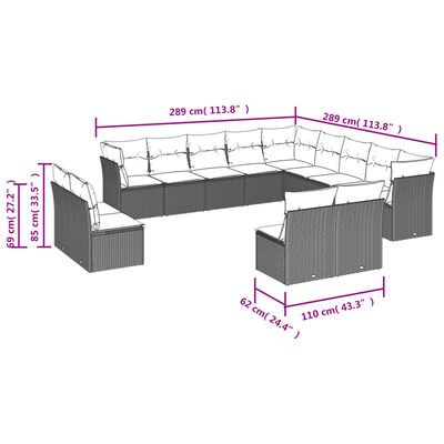 vidaXL 12-tlg. Garten-Sofagarnitur mit Kissen Beige Poly Rattan