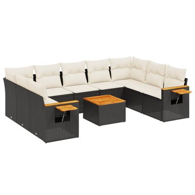 vidaXL 10-tlg. Garten-Sofagarnitur mit Kissen Schwarz Poly Rattan