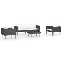 vidaXL 4-tlg. Garten-Lounge-Set mit Auflagen Poly Rattan Schwarz