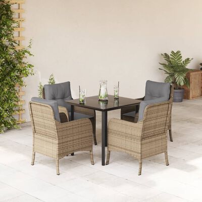 vidaXL 5-tlg. Garten-Essgruppe mit Kissen Beige Poly Rattan