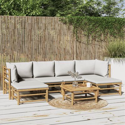 vidaXL 7-tlg. Garten-Lounge-Set mit Hellgrauen Kissen Bambus