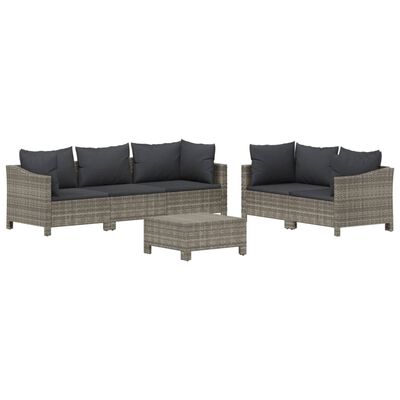 vidaXL 6-tlg. Garten-Lounge-Set mit Kissen Grau Poly Rattan