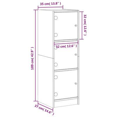 vidaXL Highboard mit Glastüren Räuchereiche 35x37x109 cm