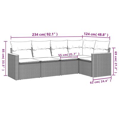 vidaXL 5-tlg. Garten-Sofagarnitur mit Kissen Beige Poly Rattan