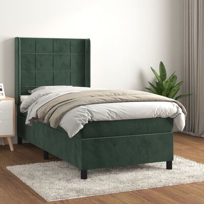 vidaXL Boxspringbett mit Matratze Dunkelgrün 100x200 cm Samt