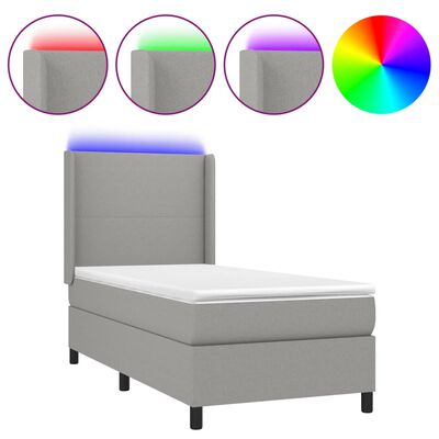 vidaXL Boxspringbett mit Matratze & LED Hellgrau 80x200 cm Stoff