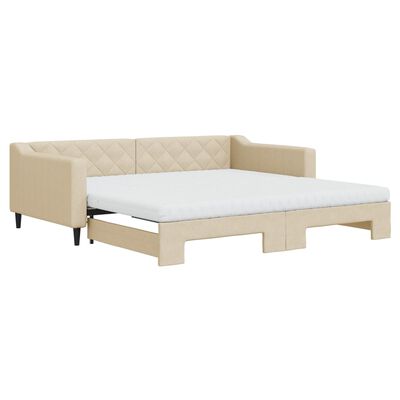 vidaXL Tagesbett Ausziehbar mit Matratzen Creme 100x200 cm Stoff