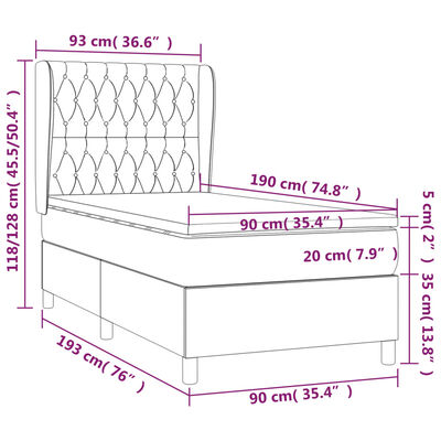 vidaXL Boxspringbett mit Matratze Taupe 90x190 cm Stoff