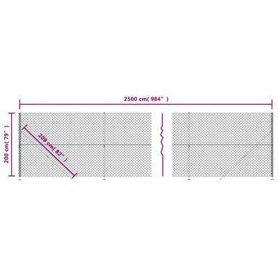 vidaXL Maschendrahtzaun mit Bodenflansch Silbern 2x25 m