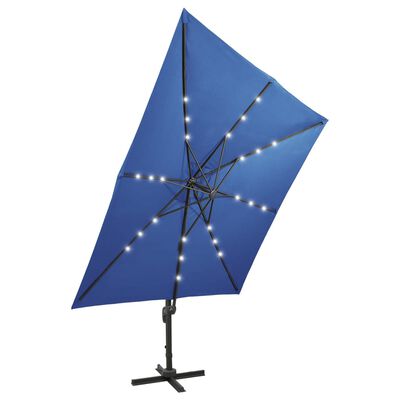 vidaXL Ampelschirm mit LED-Beleuchtung 300 cm Azurblau