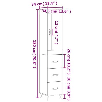 vidaXL Highboard Schwarz 34,5x34x180 cm Holzwerkstoff