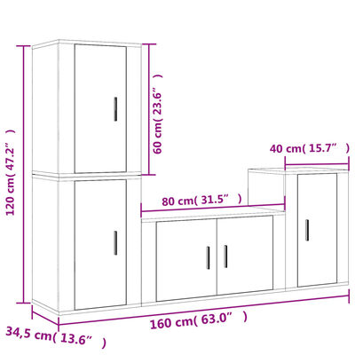 vidaXL 4-tlg. TV-Schrank-Set Betongrau Holzwerkstoff