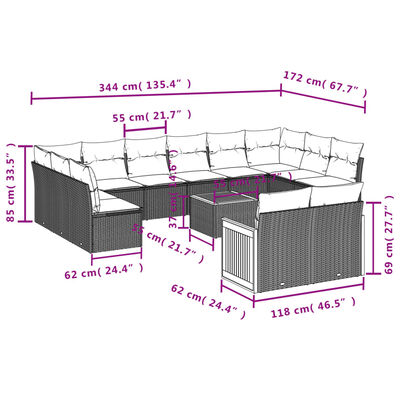 vidaXL 13-tlg. Garten-Sofagarnitur mit Kissen Beige Poly Rattan