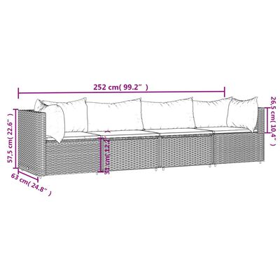 vidaXL 4-tlg. Garten-Lounge-Set mit Kissen Braun Poly Rattan