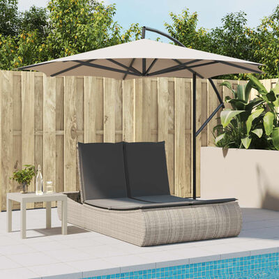 vidaXL Doppel-Sonnenliege mit Kissen Hellgrau Poly Rattan