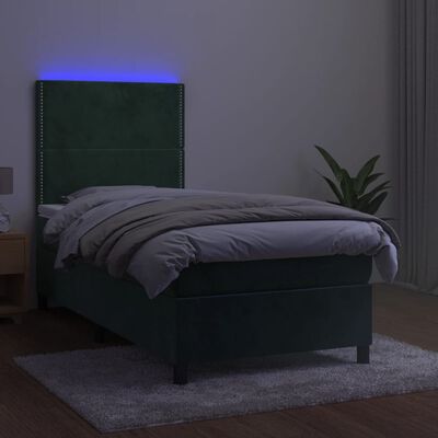 vidaXL Boxspringbett mit Matratze & LED Dunkelgrün 80x200 cm Samt