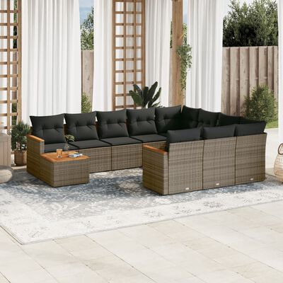 vidaXL 11-tlg. Garten-Sofagarnitur mit Kissen Grau Poly Rattan