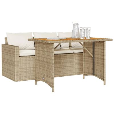 vidaXL 2-tlg. Garten-Essgruppe mit Kissen Beige Poly Rattan