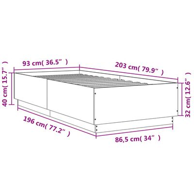 vidaXL Bettgestell Grau Sonoma 90x200 cm Holzwerkstoff