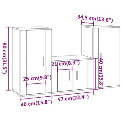 vidaXL 3-tlg. TV-Schrank-Set Sonoma-Eiche Holzwerkstoff