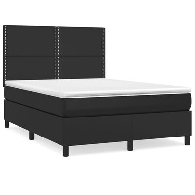 vidaXL Boxspringbett mit Matratze Schwarz 140x200 cm Kunstleder