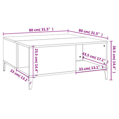 vidaXL Couchtisch Weiß 80x80x36,5 cm Holzwerkstoff