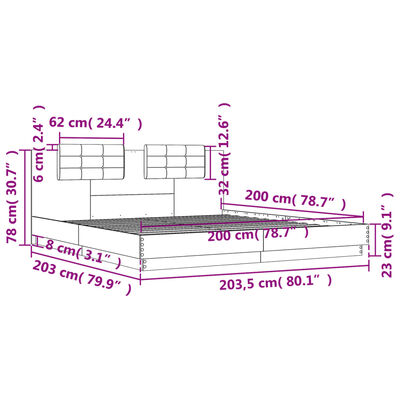 vidaXL Bettgestell mit Kopfteil Braun Eichen-Optik 200x200 cm