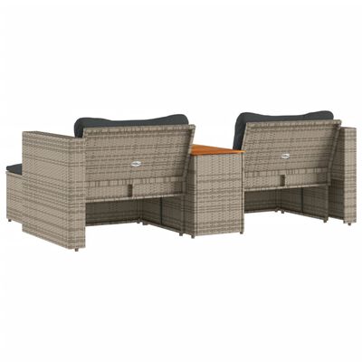 vidaXL 5-tlg. Garten-Sofagarnitur mit Kissen Grau Poly Rattan Akazie