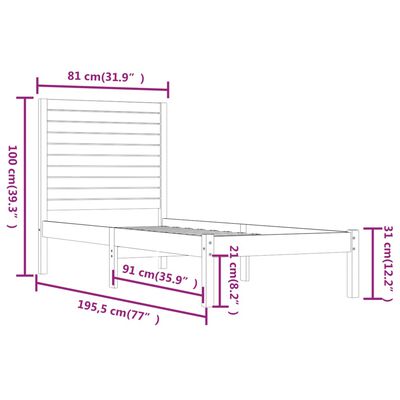 vidaXL Massivholzbett 75x190 cm