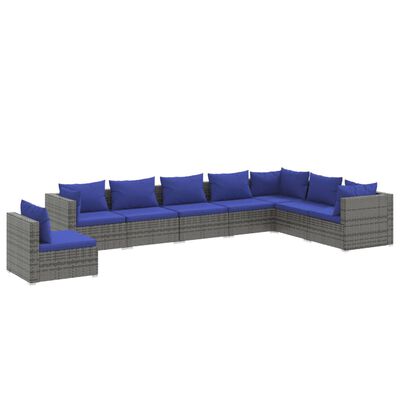 vidaXL 8-tlg. Garten-Lounge-Set mit Kissen Poly Rattan Grau