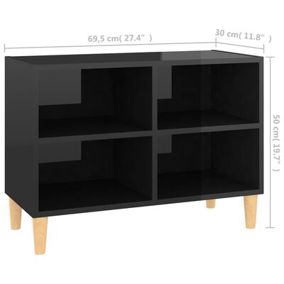 vidaXL TV-Schrank mit Massivholz-Beinen Hochglanz-Schwarz 69,5x30x50cm