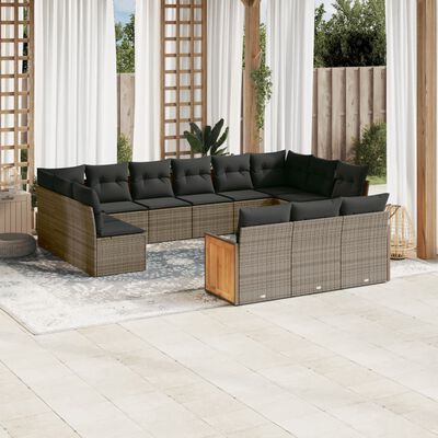 vidaXL 13-tlg. Garten-Sofagarnitur mit Kissen Grau Poly Rattan