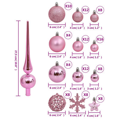 vidaXL 111-tlg. Weihnachtskugel-Set Rosa Polystyrol