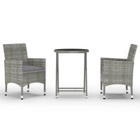 vidaXL 3-tlg. Bistro-Set Poly Rattan und Hartglas Grau