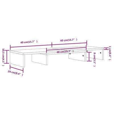 vidaXL Monitorständer Schwarz 80x24x10,5 cm Massivholz Kiefer