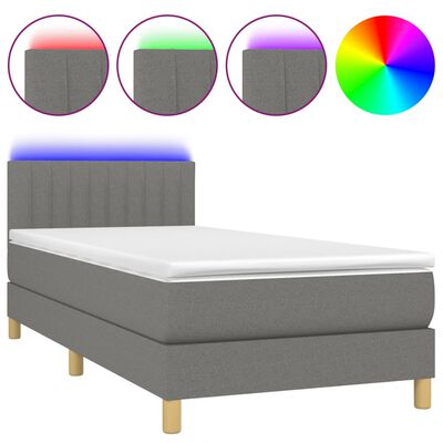 vidaXL Boxspringbett mit Matratze & LED Dunkelgrau 90x190 cm Stoff