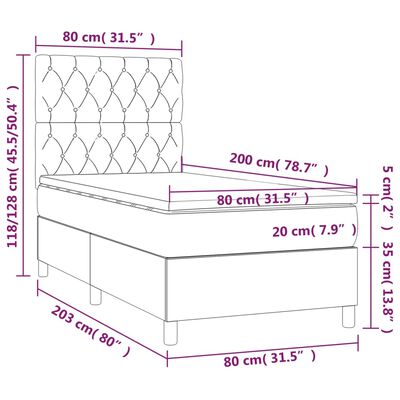 vidaXL Boxspringbett mit Matratze & LED Dunkelbraun 80x200 cm Stoff