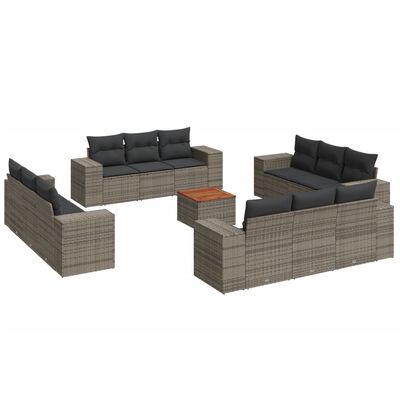 vidaXL 13-tlg. Garten-Sofagarnitur mit Kissen Grau Poly Rattan