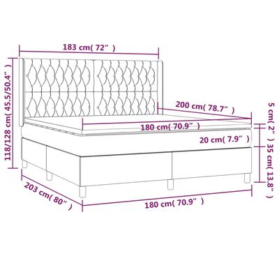 vidaXL Boxspringbett mit Matratze Hellgrau 180x200 cm Samt