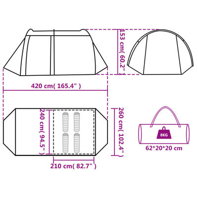 vidaXL Tunnelzelt 4 Personen Grau und Orange Wasserdicht