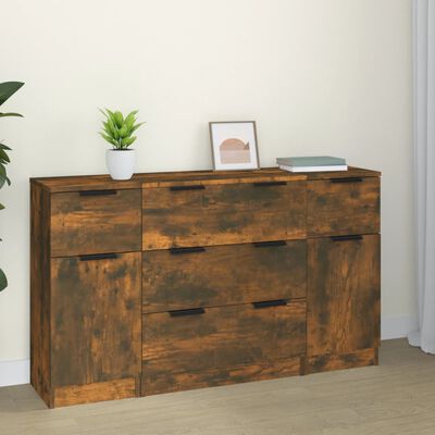 vidaXL 3-tlg. Sideboard-Set Räuchereiche Holzwerkstoff