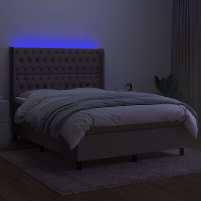 vidaXL Boxspringbett mit Matratze & LED Taupe 140x200 cm Stoff