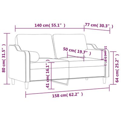 vidaXL 2-Sitzer-Sofa mit Zierkissen Schwarz 140 cm Stoff