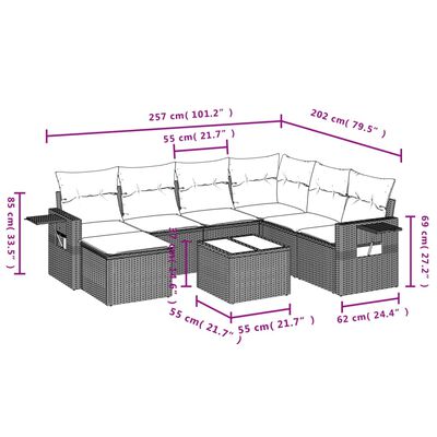 vidaXL 8-tlg. Garten-Sofagarnitur mit Kissen Grau Poly Rattan