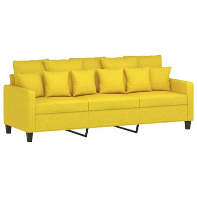 vidaXL 3-Sitzer-Sofa mit Hocker Hellgelb 180 cm Stoff