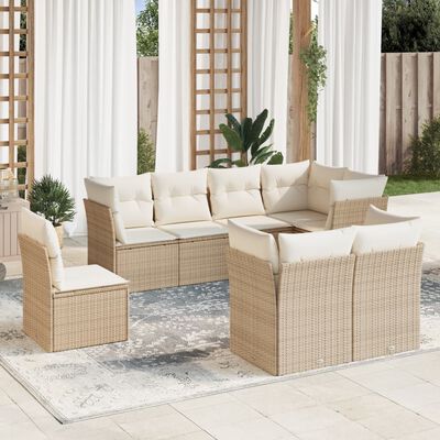 vidaXL 8-tlg. Garten-Sofagarnitur mit Kissen Beige Poly Rattan