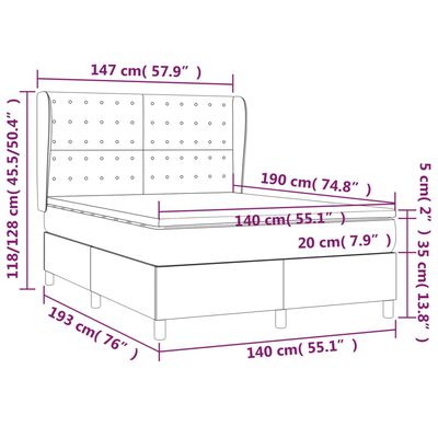 vidaXL Boxspringbett mit Matratze Schwarz 140x190 cm Samt