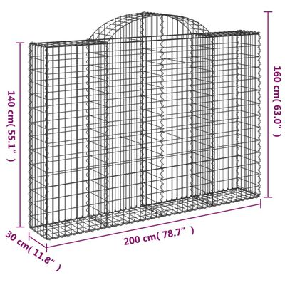 vidaXL Gabionen mit Hochbogen 13Stk. 200x30x140/160cm Verzinktes Eisen