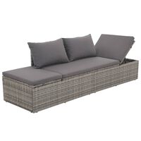 vidaXL Outdoor-Lounge-Bett mit Polster & Kissen Poly Rattan Grau