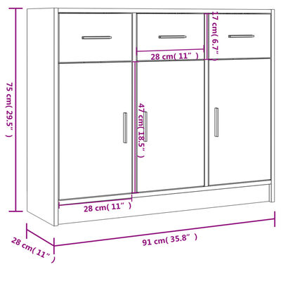 vidaXL Sideboard Schwarz 91x28x75 cm Holzwerkstoff